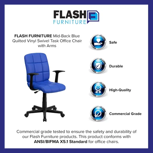 Vista 12 de Flash Furniture - Silla giratoria de respaldo medio de vinilo, acolchada, color negro