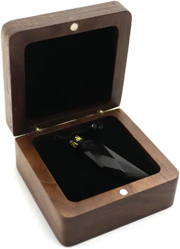 Vista 2 de Caja de regalo de collar de madera de nogal natural, caja de almacenamiento colgante, caja de exhibición de joyería para aniversario, proponer