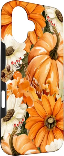 Vista 3 de Funda con temática de otoño para iPhone 16, diseño de calabaza, niña, mujer, diseño vintage de otoño