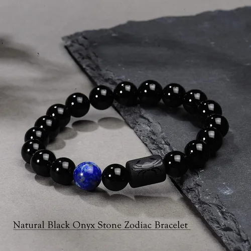 Vista 2 de VLINRAS - Pulsera de signo del zodiaco, para hombre y mujer, de 0.315 y 0.394 pulgadas, ónice negro natural, signo de estrella, constelación