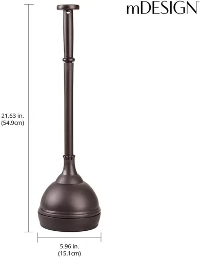 Vista 3 de mDesign Hyde Collection - Juego de émbolo de inodoro de plástico con tapa de elevación y bloqueo, soporte de almacenamiento independiente compacto