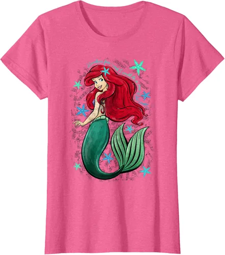 Vista 22 de Disney The Little Mermaid - Camiseta con notas musicales de Ariel, talla S Blanco