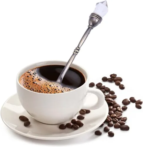 Vista 2 de Cuchara de café retro con cabeza de diamante incrustada, elegante cuchara agitadora pequeña estilo corte europeo para café, helado y postre, 4.13