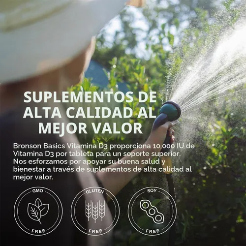 Vista 4 de Bronson Vitamina D3 10,000 UI (250 MCG) para función muscular saludable y apoyo inmunológico, sin OGM, 180 tabletas