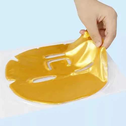 Vista 3 de Mascarillas faciales de colágeno (10 unidades) - Mascarilla facial vegana dorada - Antienvejecimiento, hinchazón, hidratación, rejuvenecimiento