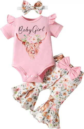Vista 22 de Sejardin Ropa de verano para bebé y niña, recién nacida, manga corta, con letras, mameluco elástico con diadema