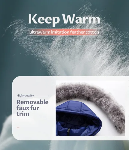 Vista 4 de CREATMO US Chaqueta de nieve de invierno para mujer, abrigo largo acolchado de piel sintética extraíble