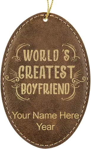 Vista 9 de LaserGram Personalized Christmas Ornament, World's Greatest Boyfriend, Faux Leather, Custom Laser Engraved Gift Idea (Oval Shape, Black with Gold)