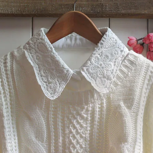 Vista 3 de Flyou Camisa de mujer con cuello falso de encaje y media camisa desmontable de cuello sintético con nudo de algodón
