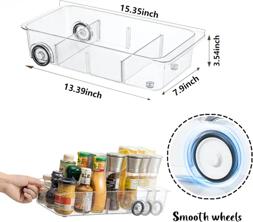 Vista 2 de Contenedores organizadores de refrigerador con ruedas, paquete de 2 organizadores extraíbles de refrigerador y almacenamiento, cajón de refrigerador
