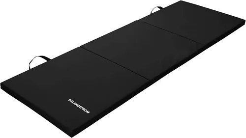 Vista 5 de BalanceFrom - Alfombrilla de gimnasia plegable de 3 paneles de 1,8 m x 0,6 m – Almohadilla de 4 cm de grosor con superficie de vinilo y asas de Negro