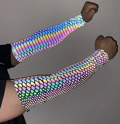 Vista 4 de LZLRUN - Mangas de compresión holográficas reflectantes de arco iris, 1 par