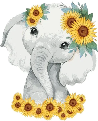 Vista 2 de Divertidos calcomanías de vinilo de elefante de animales para decorar el hogar, lindo elefante bebé con tocado de girasol, calcomanías