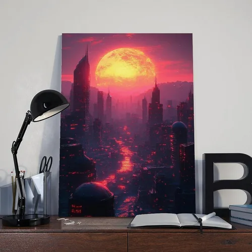 Vista 8 de Retro Futuristic City Poster – Neon Skyline Wall Art for Sci-Fi And Synthwave Decor Poster Print for Teen Boys Room Wall Art Canvas Painting Print