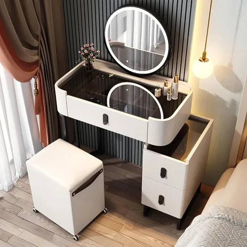 Vista 16 de Vanity Desk with Mirror and Drawers, White Vanity with Mirror, Wooden Makeup Desk for Bedroom Dressing Room, with Adjustable Brightness Mirror,Dark
