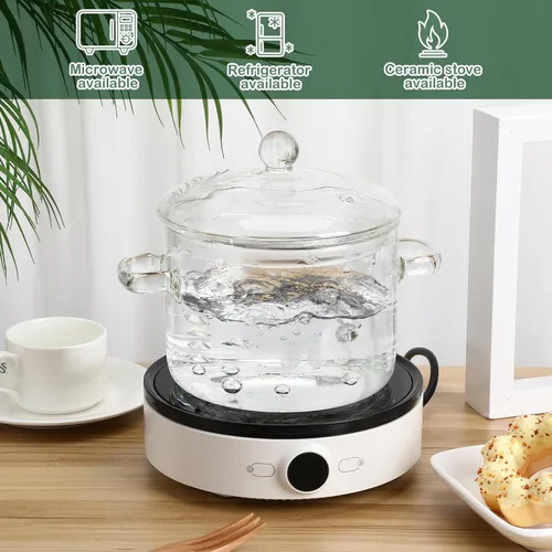 Vista 5 de Yardwe Olla de vidrio, 1.4 cuartos de galón resistente al calor para estufa, utensilios de cocina de vidrio transparente para popurrí, pasta