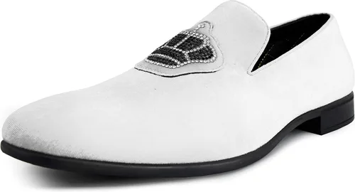 Vista 2 de Amali Crown Zapatos de terciopelo para hombre con pieza de corona de joyería Zapatos de vestir para hombre Mocasines formales de terciopelo