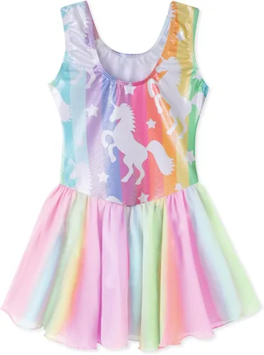 Vista 2 de EQSJIU Leotardos de gimnasia con falda para niñas, tutú de ballet, vestido de danza, leopardo, sirena, unicornio, falda de gimnasia