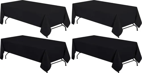 Vista 14 de White Classic WEALUXE Black Table Cloth for 6 Foot Rectangle Tables, 60x102 inches, Water, Stain and Wrinkle Resistant, 200 GSM Washable Poly Fabric