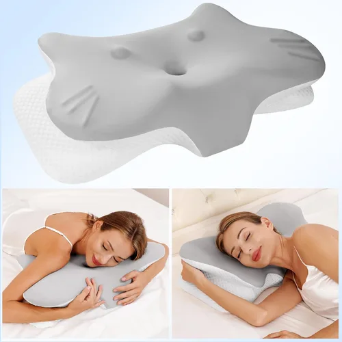 Vista 2 de 2 piezas de almohada cervical para aliviar el dolor de cuello, almohada de cuello para dormir de lado, almohadas de espuma viscoelástica ergonómicas
