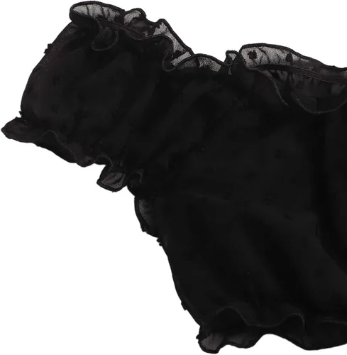Vista 4 de SheIn Conjunto de lencería de malla Dobby con ribete de volantes para mujer