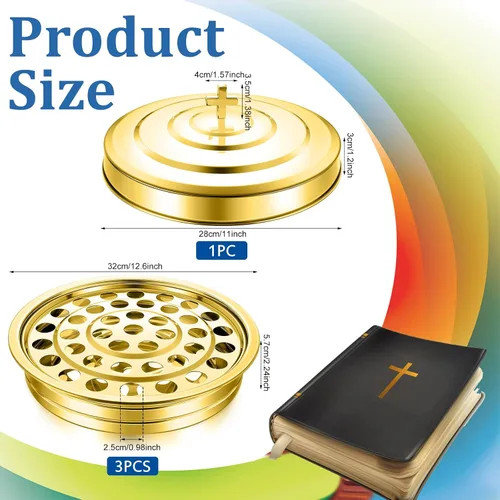 Vista 2 de Jingmore Communion Ware - 3 bandejas para servir vino santo con 1 cubierta, suministros de comunión de acero inoxidable, bandejas plateadas