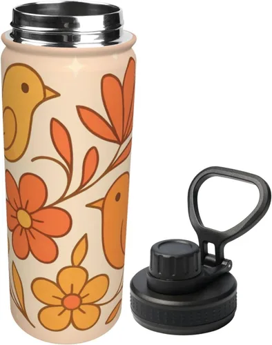 Vista 2 de Abstract flowers Printed Insulated Water Bottle, 18oz Stainless Steel Funny Travel Mug, Leakproof Hot & Cold for Sports, Gym, Hiking
