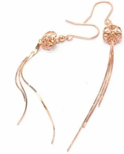 Vista 4 de SAGEKING 2024 New 585 Purple Gold Plated 14K Rose Gold Fashion Flower Long Tassel Earrings For Women Sweet Classic Light Luxury Dinner Jewelry