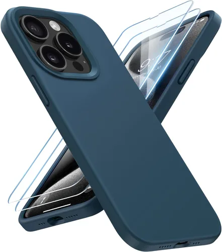 Vista 14 de Funda de silicona líquida delgada para iPhone 15 Pro, funda protectora a prueba de golpes de 6.1 pulgadas, protección antiarañazos contra caídas