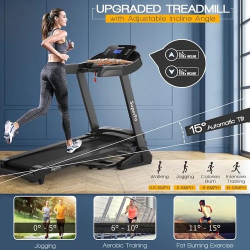 Vista 2 de Goplus Cinta de correr plegable de 3.75 HP con inclinación, caminadora eléctrica Superfit con control de aplicación, 12 programas preestablecidos