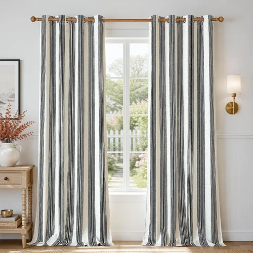 Vista 35 de DriftAway Chris Linen - Cortinas opacas con capa térmica y reductora de sonido, 63 pulgadas de largo para dormitorio, cortinas estampadas a rayas