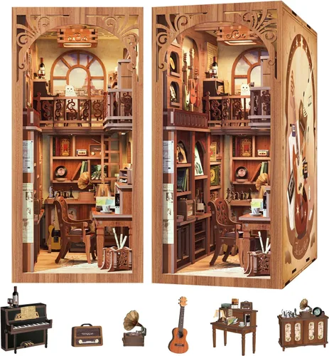 Vista 16 de CUTEBEE - Kit de rincón de libros - Kit de casa de muñecas en miniatura DIY para adultos, decoración de estantería de casa pequeña Booknook