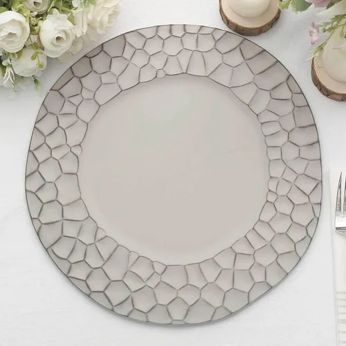 Vista 10 de Efavormart - Paquete de 6 platos de carga de plástico acrílico con relieve de encaje rústico dorado de 13 pulgadas