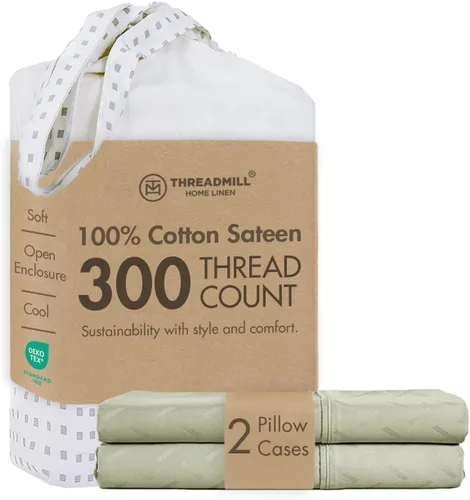 Vista 26 de Threadmill Juego de fundas de almohada tamaño king de 2 piezas - 100% algodón puro de 300 hilos, tejido de satén beige - Fundas de almohada ultra
