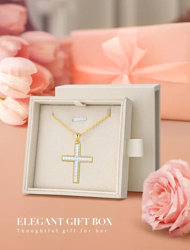 Vista 7 de Collares con cruz de plata de ley 925 para mujer, collar con colgante de cruz infinita, lujoso corte princesa, crucifijo de fe trenzada, regalos
