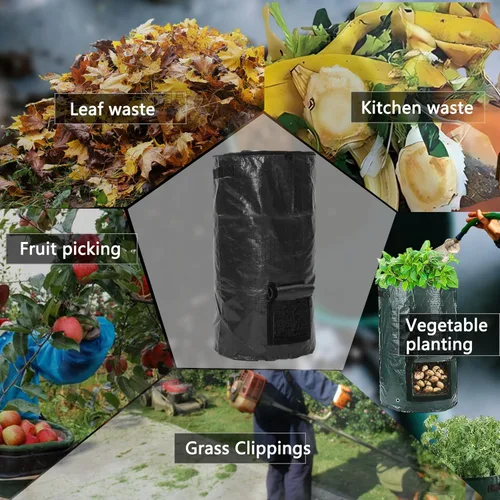 Vista 4 de Bolsas de compost de 34 galones, bolsas de compost de jardín reutilizables al aire libre, desechos orgánicos, bolsa de compostaje para jardín