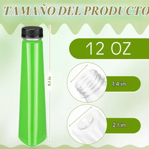 Vista 2 de Tanlade Paquete de 50 botellas de plástico para jugos de 12 onzas, botellas transparentes para bebidas con tapas a prueba de manipulaciones Negro