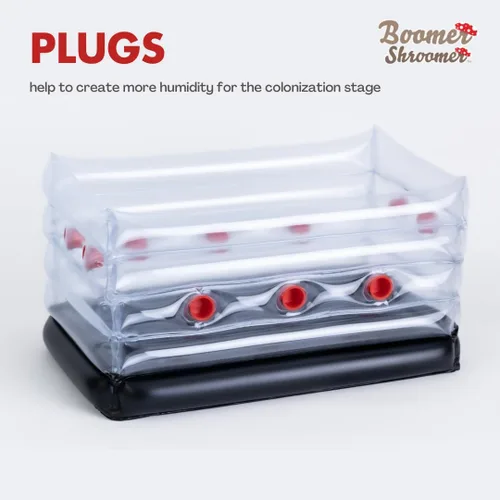 Vista 7 de Kit Inflable Monotubo Boomer Shroomer, Kit para Cultivo de Hongos Incluye Puerto de Drenaje, Tapones y Filtros, Forro Removible