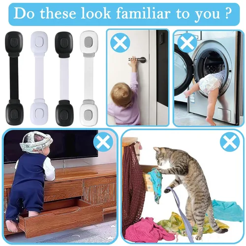 Vista 8 de Fursafe&Q Cerraduras de gabinete a prueba de bebés, correa de seguridad para niños, color negro, a prueba de niños, cerradura de nevera, cajón