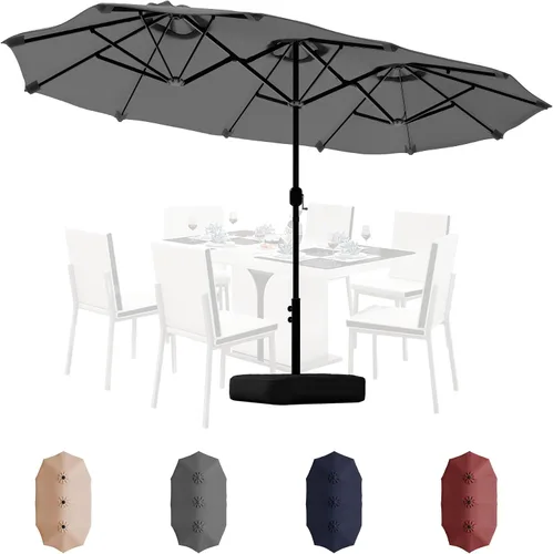 Vista 13 de Shintenchi Sombrilla grande de patio de 13 pies con base, sombrilla rectangular doble cara para exteriores con asa de manivela para césped junto a
