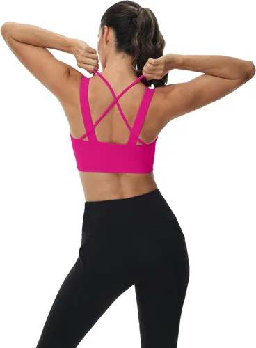 Vista 4 de Attifall Sujetador deportivo con tirantes y copa CD, espalda cruzada, para yoga, entrenamiento, correr, gimnasio, deportes