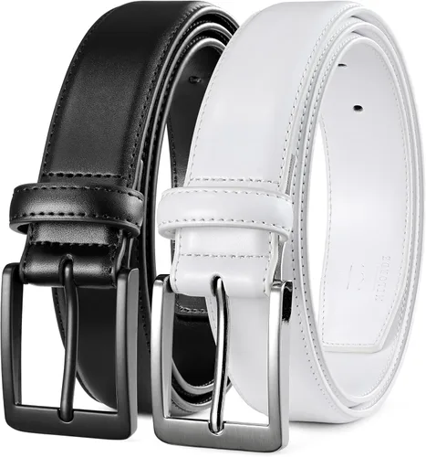 Vista 10 de MILORDE Cinturón de vestir de cuero para hombre, 2 unidades, hecho a mano, cuero genuino, diseños clásicos y modernos para el trabajo, negocios