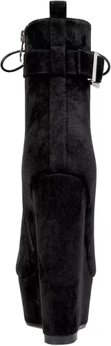 Vista 4 de HDEUOLM Botas de tobillo con tacón de plataforma de cuña alta para mujer, botines cortos con cordones y cremallera Negro
