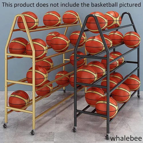 Vista 3 de Bastidores de pelotas para garaje, estante de baloncesto con ruedas para deportes al aire libre, aro de baloncesto de 4 niveles, 35 bolas
