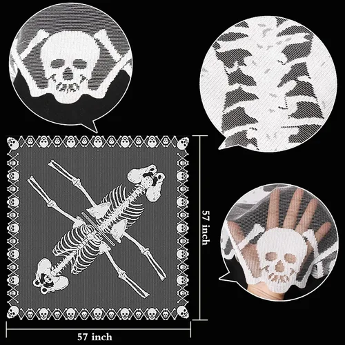 Vista 3 de KOFECIT Poncho de esqueleto de Halloween para mujer, chal de esqueleto de encaje, disfraz de Halloween con máscara
