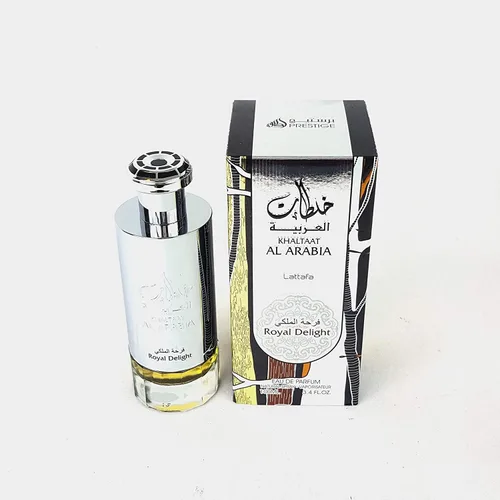Vista 3 de Lattafa Perfumes Khaltaat Al Arabia Royal Delight (Plata) para Eau de Parfum Spray Unisex, 3.4 onzas