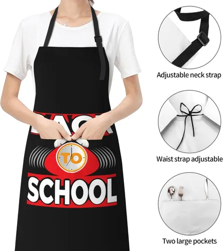 Vista 4 de Back To School Aprons for Men Women with Pockets Apron Adjustable Water and Oil Resistant Aprons for Cooking Kitchen Gardening Chef Apron