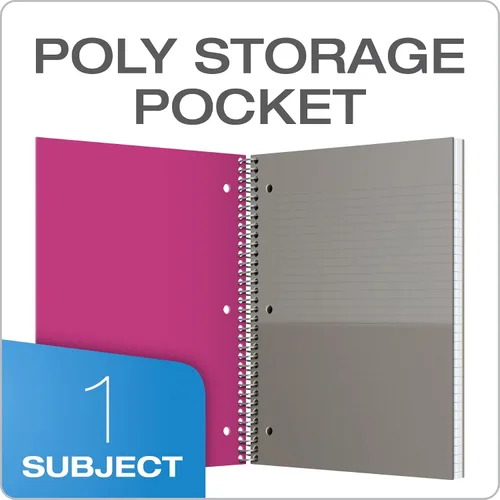 Vista 2 de Oxford Cuaderno de polietileno de 1 materia, 8.5 x 11 pulgadas, perforador de 3 agujeros, regla universitario, 100 hojas por diario, bolsillo