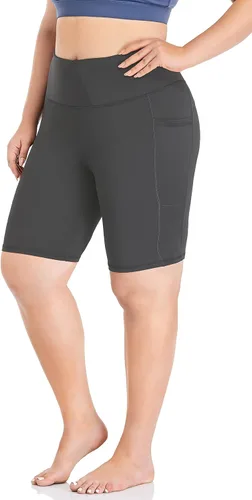 Vista 4 de ZERDOCEAN Pantalones cortos de ciclismo para mujer, talla grande, de 8 a 5 pulgadas, cintura alta, para yoga, entrenamiento, deportes, atletismo