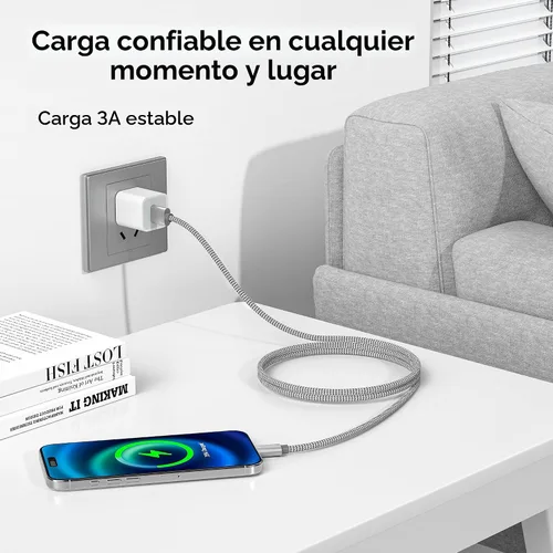 Vista 6 de Basesailor Cable de carga USB tipo C de 1 pie, paquete de 2, cable de carga para automóvil para el nuevo iPhone 17 Air 16 Pro Max Plus, Samsung